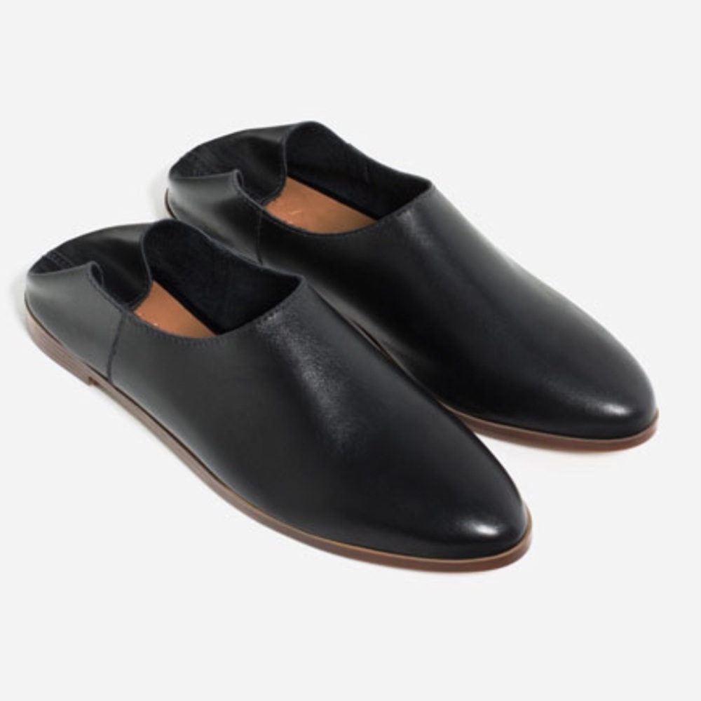 Zara Black Leather Babouche Slides